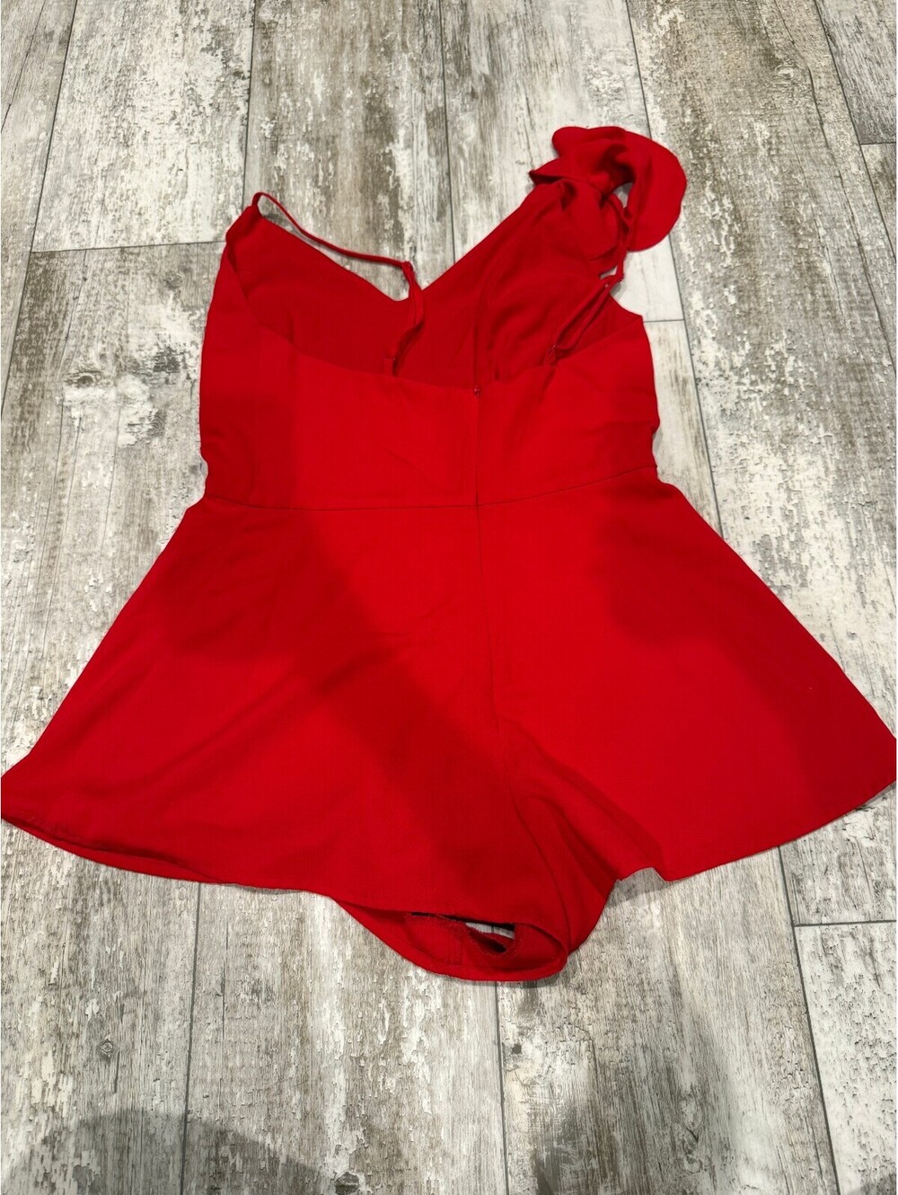 Luxxel L Red One Shoulder Ruffle Romper Party Y2K